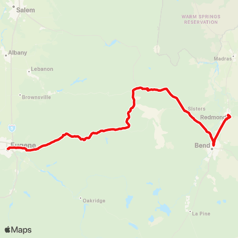 Pacific Crest Bus Lines Bend to Eugene Express map