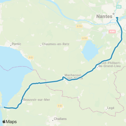 Aléop Lignes Express régionales Nantes - Noirmoutier map