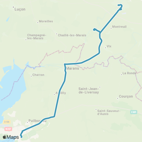 Aléop Lignes Express régionales Fontenay le Comte - La Rochelle map