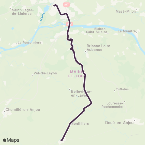 Aléop Maine-et-Loire Angers - St-Melaine - Aubance - Martigné - Briand - Vihiers map