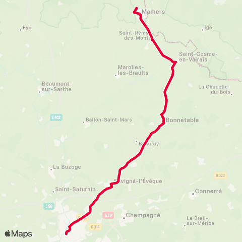 Aléop Sarthe Mamers / Bonnétable / Le Mans Express map