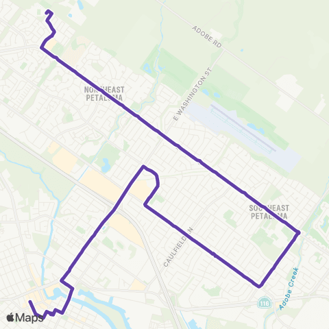 Petaluma Transit Casa Grande High & Kenilworth Junior High map