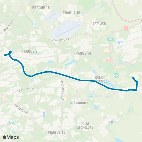 PID Palmovka - Dolní Počernice - Výzkumné Ústavy Běchovice map