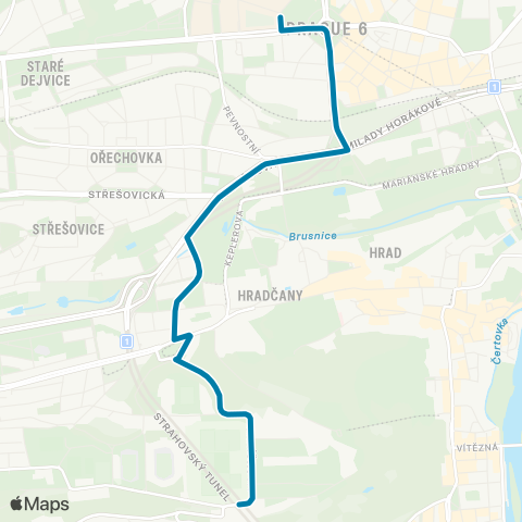 PID Dejvická - Stadion Strahov map