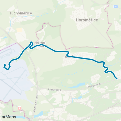 PID Bořislavka - Nebušice - Přední Kopanina / K TuchoměřicůM - Letiště / Terminál 1 map