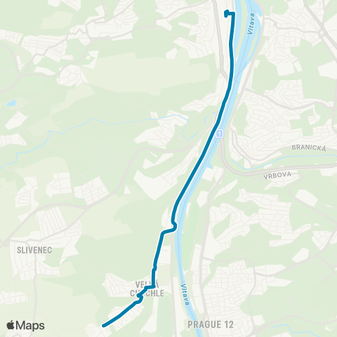 PID Smíchovské Nádraží - Velká Chuchle - Na Hvězdárně map