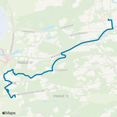 PID Dejvická - Zličín - Obchodní Centrum Zličín map