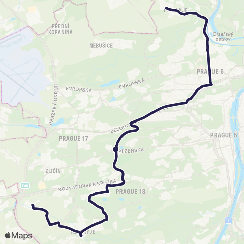PID Lysolaje - Řeporyjské Náměstí - Třebonice map