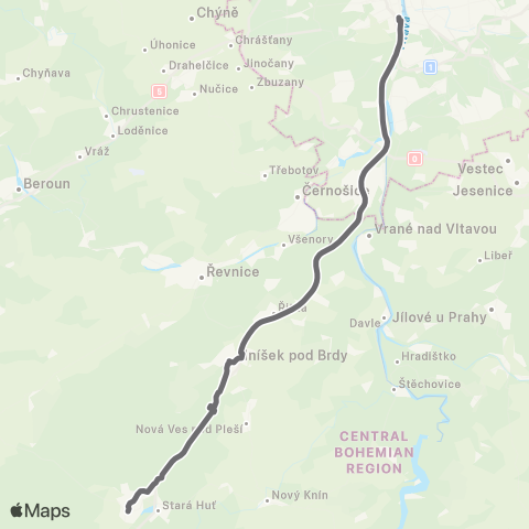 PID Praha,Smíchovské Nádraží - Mníšek Pod Brdy - Dobříš - Příbram map