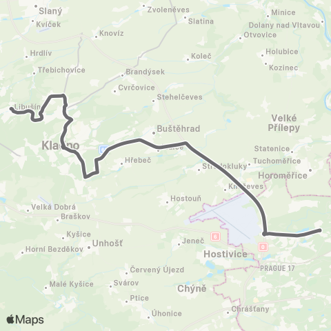 PID Praha,Nádraží Veleslavín - Kladno - Libušín map