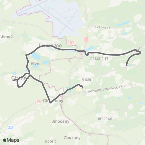 PID Praha, Zličín - Hostivice - Praha,Motol map
