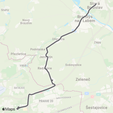 PID Praha,Černý Most - Radonice - Brandýs Nad Labem-Stará Boleslav map