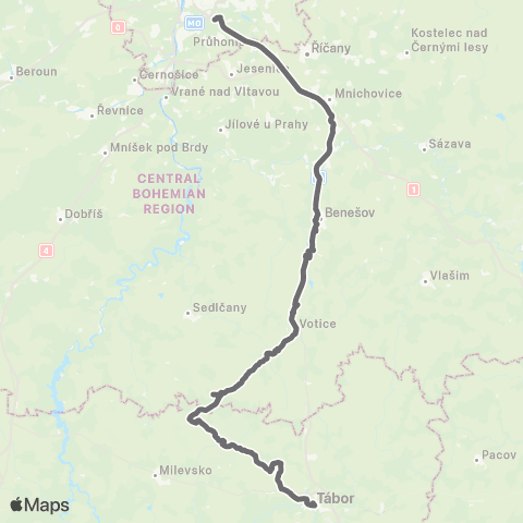 PID Tábor - Sedlec-Prčice - Votice - Benešov - Praha,Roztyly map