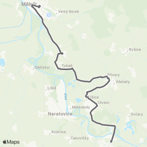 PID MěLník - Tišice - Kostelec Nad Labem map