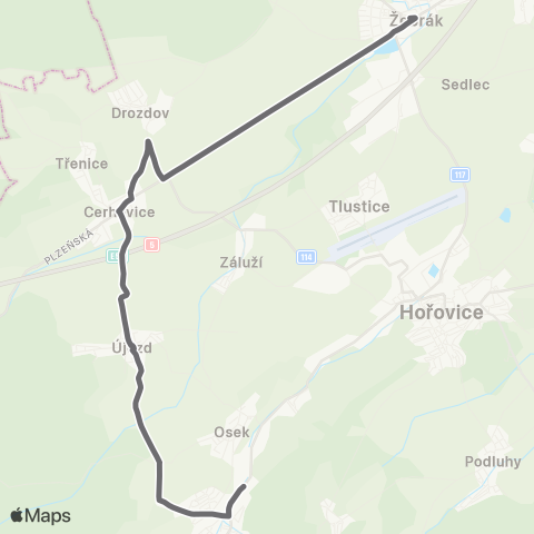 PID Komárov - Cerhovice - Žebrák map