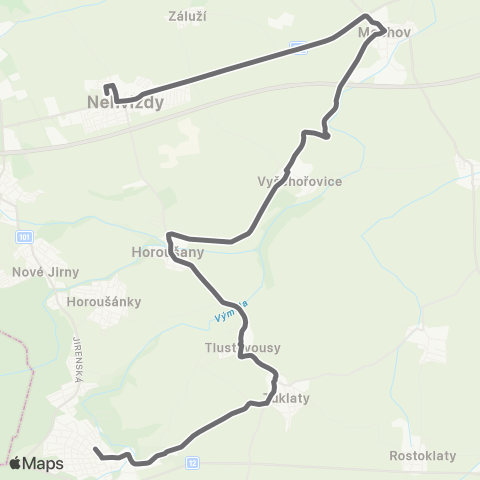 PID Úvaly - Jirny - VyšehořOvice - Nehvizdy map