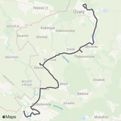 PID Úvaly - ŘÍčany map