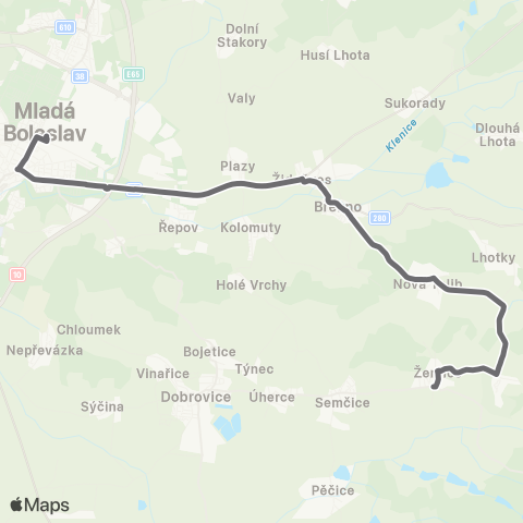 PID Mladá Boleslav - Nová Telib - Žerčice - Semčice map