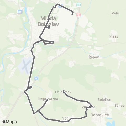 PID Mladá Boleslav - Dobrovice - Dobrovice,Chloumek map