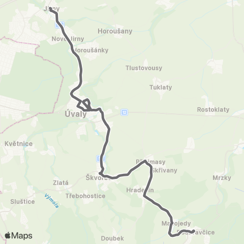 PID Jirny - Úvaly - Škvorec - Doubravčice map