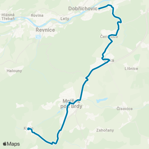 PID Cyklobus Brdy: Kytín - Mníšek Pod Brdy - Dobřichovice map