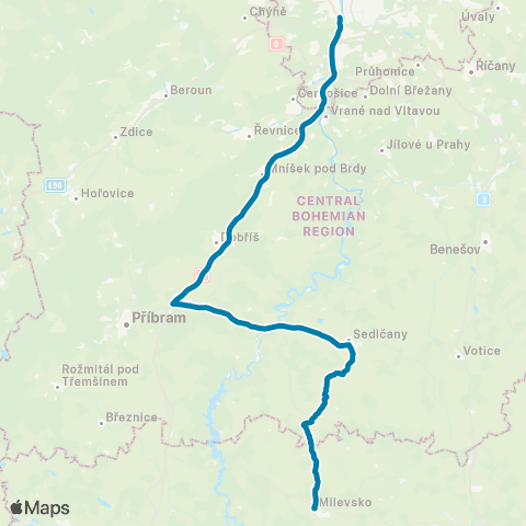 PID Praha,Smíchovské Nádraží - Sedlčany - Sedlec-Prčice - Milevsko map
