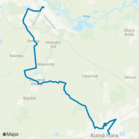 PID Posila Rybičky 48: Kutná Hora - Červené Pečky - Kolín map