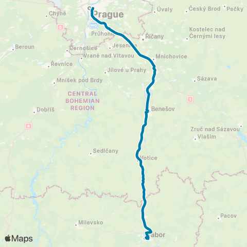 PID Praha,Hlavní Nádraží - Tábor,Aut.Nádr. map