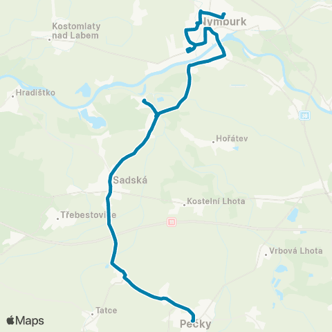 PID Nymburk - Hořátev - Sadská - Pečky map