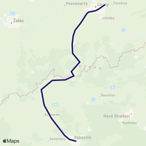 PID (Osek - Most - ) Louny - Louny Město - Domoušice - Rakovník map