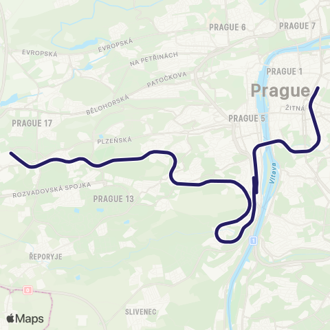 PID Pražský Motoráček: Praha Hl. N. - Praha-Zličín map