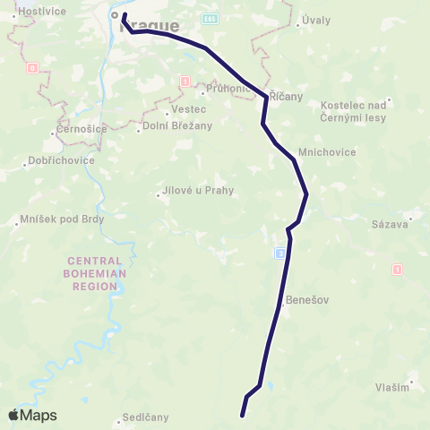 PID Praha - Benešov U Prahy - Olbramovice ( - Tábor - České Budějovice) map