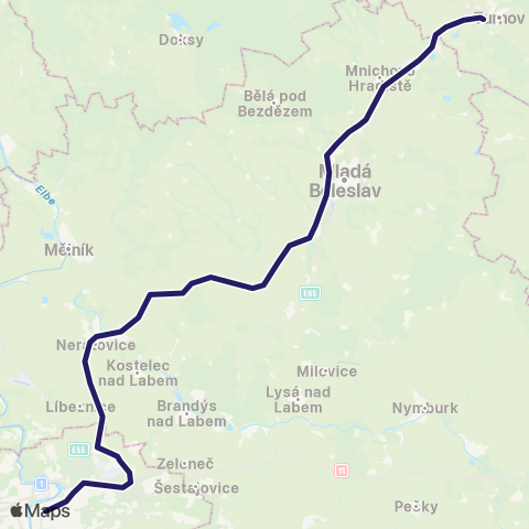 PID Praha - Všetaty - Mladá Boleslav - Turnov ( - Tanvald) map