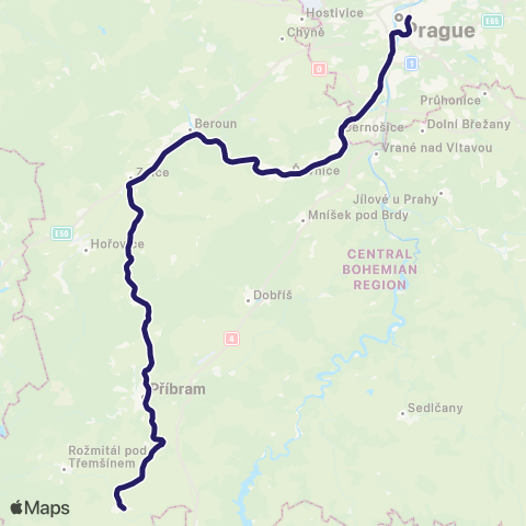 PID Praha - Beroun - Zdice - Příbram - Březnice - Čimelice ( - Písek - České Budějovice) map