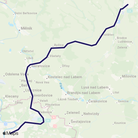 PID Praha - Všetaty - Mladá Boleslav map