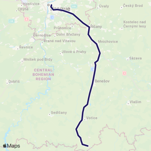 PID Praha - Čerčany - Benešov U Prahy - Olbramovice - Střezimíř ( - Tábor) map