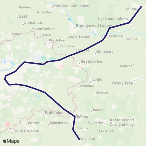 PID Milovice - Lysá Nad Labem - Praha - Říčany - Strančice - Čerčany - Benešov U Prahy map