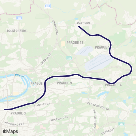 PID Praha Masarykovo N. - Praha-Čakovice map
