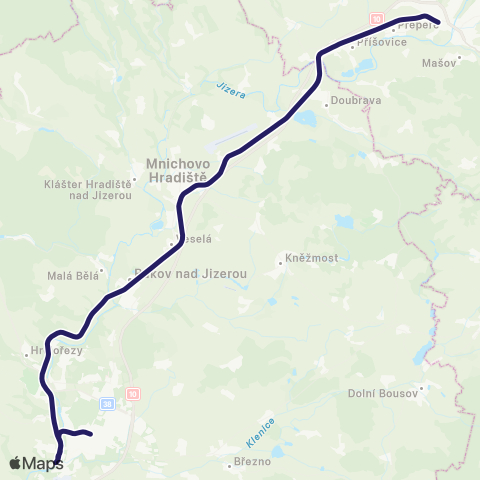 PID Mladá Boleslav - Bakov Nad Jizerou - Turnov map