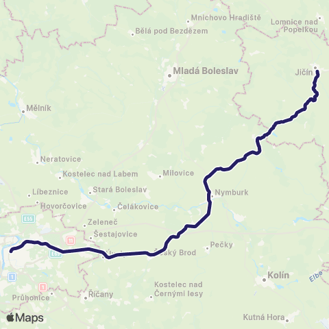 PID Český Ráj: Praha - Nymburk - Jičín map