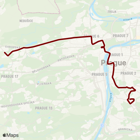PID Nádraží Podbaba - Vozovna Pankrác map