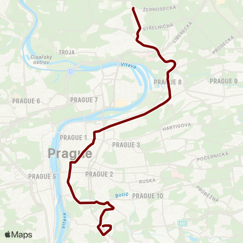 PID Vozovna Kobylisy - Náměstí Bratří Synků map