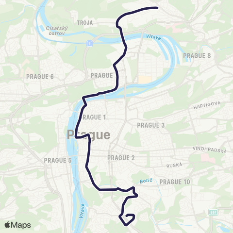 PID Sídliště ĎÁblice - Vozovna Pankrác map