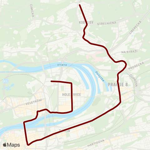 PID Nádraží Holešovice - Bílá Labuť map