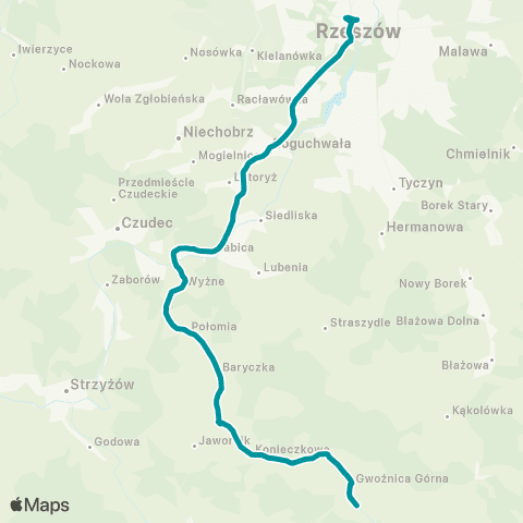 PKS w Rzeszowie Rzeszów D.A. - Boguchwała - Niebylec - Gwoźnica Górna map