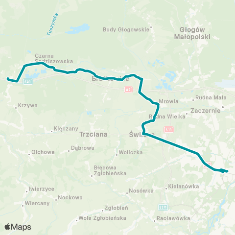 PKS w Rzeszowie Rzeszów D.A. - Świlcza - Bratkowice las - Czarna Sędziszowska Majdan map