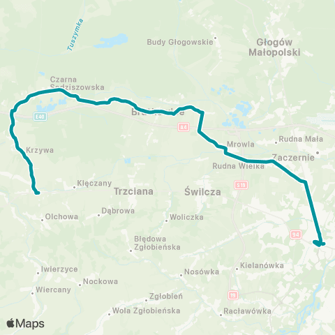 PKS w Rzeszowie Rzeszów D.A. - Rudna Wielka - Bratkowice las - Czarna Sędziszowska Majdan map