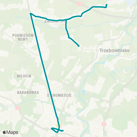 PKS w Rzeszowie Rzeszów D.A. - Zaczernie - Nowa Wieś Zaczerska map