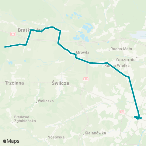 PKS w Rzeszowie Rzeszów D.A. - Rudna Wielka - Bratkowice Dąbry map