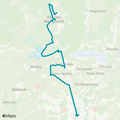 PKS w Rzeszowie Rzeszów D.A. - Lipie - Wola Cicha - Głogów Młp. map